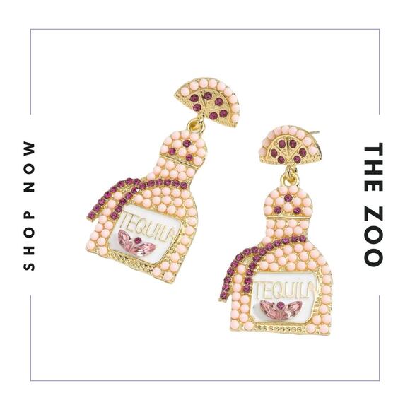 Earrings - Tequila Bottle- Pink - Picture 1 of 2